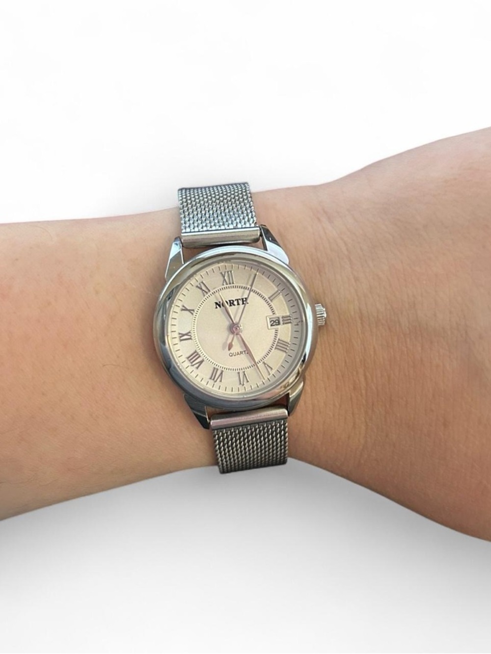 NORTH Silver Mesh Band Watch - Silver Dial, new battery